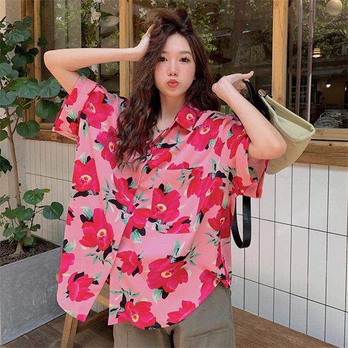 アロハシャツ レディース ハイビスカス オシャレ 夏物 リゾート ゆったり シンプルデザイン ヴィンテージ風 ハワイアン 開襟 半袖 大花柄 オープンカラー カジュアル ストリート 大きいサイズ 5L dy058x1x1x0