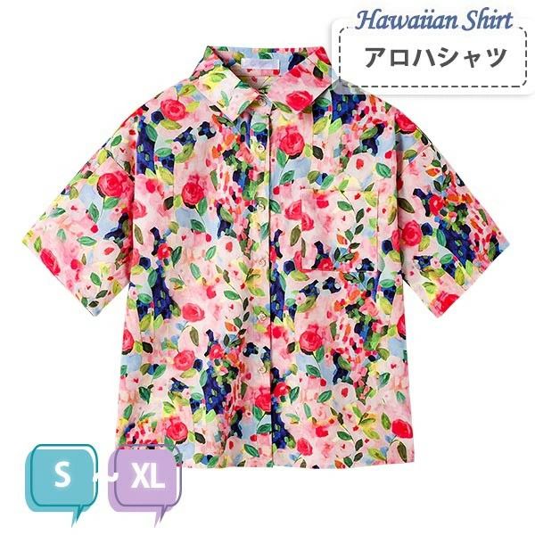 樂天商城 - アロハシャツ レディース シャツ トップス 小花柄 ボタニカル柄 ピンク 涼しい 半袖 植物柄 葉っぱ カジュアル 海辺 リゾート 旅行 バカンス S M L XL dk074x1x1x0