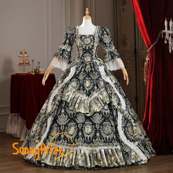 ロリータ お姫様ドレス ロココ調 中世風 貴族ドレス 舞台衣装 オペラ 演奏会 歌劇 パーティー ジャガード ロング Aライン サイズ指定 da010x0x0m7