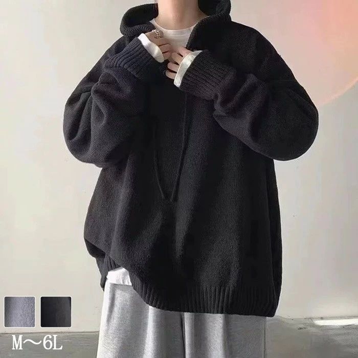 ニットセーター メンズ フード付き 大きいサイズ ニット 長袖 セーター カジュアル ゴルフウェア 防寒 秋冬 春服 冬服 40代 50代 トップス 暖かい あったか 大人 紳士服 ブラック グレー M〜6L nk010x0x0m3