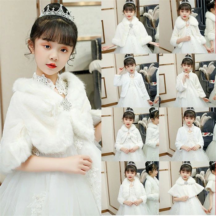 子供 ドレス ファーボレロ S-L ピアノ発表会ケープ フォーマル ガールズ 白 長袖 ふんわり キッズ ウェ..