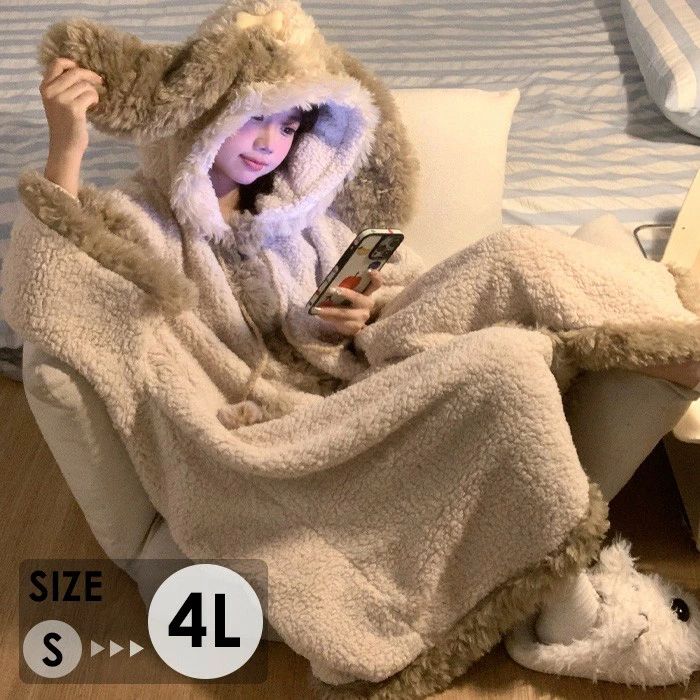 ナイトガウン ふわふわ うさぎ フリース ルームウェア もこもこ ベアフットフード付き コスプレ 部屋着 あったか 冬 かわいい レディース ns021n1n1m3