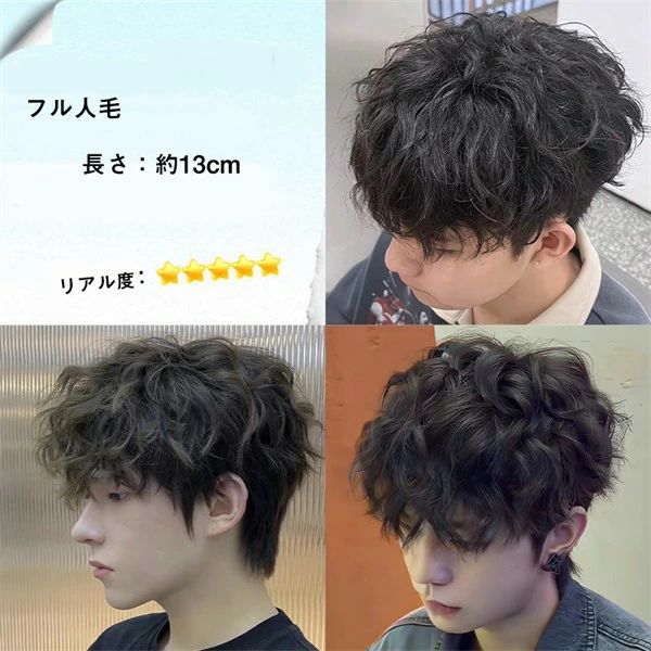 ポイントウィッグ メンズ 短髪 巻き毛 自然 人毛 かつら 男性用 カッコイイ 耐熱ウィッグ 医療用 トップ用の付け毛 ヘアピース 日常用 部分かつら 自然な仕上がり カジュアル インテリスタイル 簡単装着 かっこいい dp082z7z7m3 2