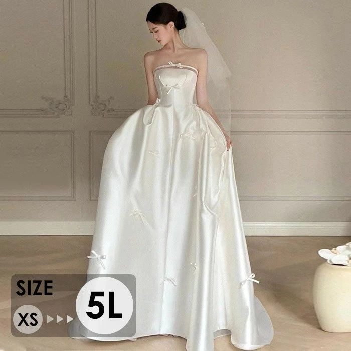 ウエディングドレス ビスチェ ロングトレーン サテン リボン付き ノースリーブ 花嫁ドレス 二次会 前撮り 披露宴 結婚式 体型カバー Aライン 大人上品 シンプル 気質 白 bc036n1n1m3(4.0)