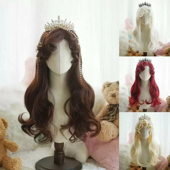 ウィッグ ロング カール ティアラ付き 王女風 姫系 コスプレ ハロウィン 学園祭 文化祭 パーティー 仮装 ドレス用 髪飾り かわいい ブラウン レッド ブロンド ホワイト dp005x0x0m3