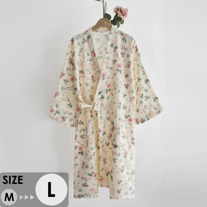 ルームウェア レディース 羽織 花柄 春夏 寝巻き 寝間着 コットン ポケット付き パジャマ 着心地よい ゆったり 気持ちいい 長袖 おしゃれ M L dh064jcjcm3