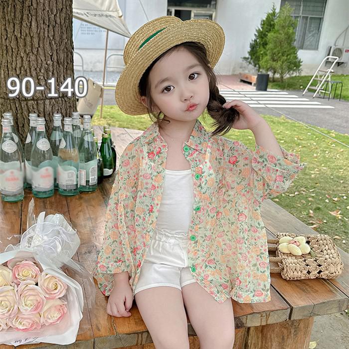 キッズ シアーシャツ 女の子 日焼け止め アウター 夏 薄手 涼感 アイスシルク 透け感 シャツ 羽織 冷房対策 紫外線対策 長袖トップス 可愛い 花柄 ガールズ服 90 100 110 120 130 140cm おしゃれ 通園 通学 お出かけ アウトドア mf009zbzbx1