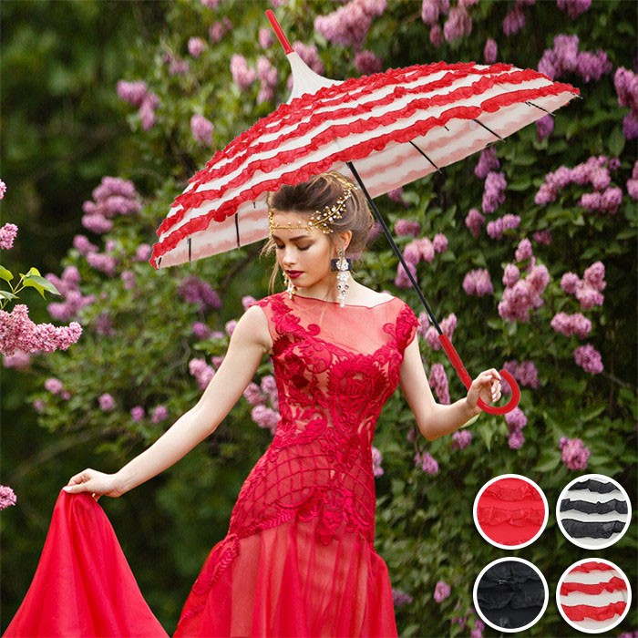 日傘 晴雨兼用 傘 レディース レース フリル パゴダ傘 ケーキスカート風 ロリータ ゴシック フォトプロ..