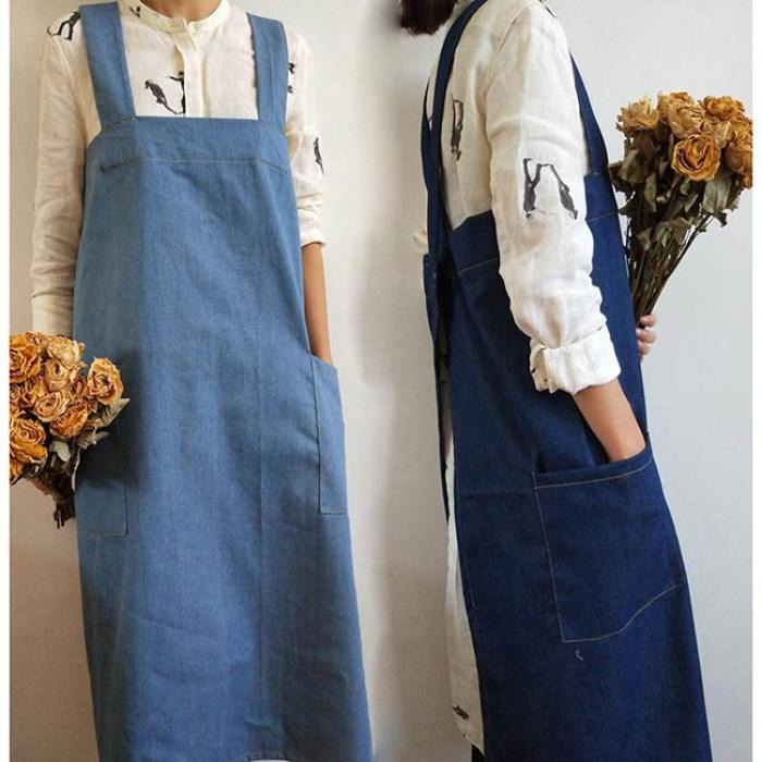 Gingham Aprons - エプロン 無地 チュニックエプロン ワンピース ロング丈 かぶる ワークエプロン カフェエプロン 北欧風 保育士 美容師 花屋 ゆったりすぽっと被るだけ そのまま外出 dd271c0c0x1