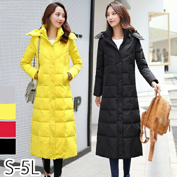 ダウンコート レディース ロングコート ベンチコート 超ロング Aライン 軽量 撥水 フード付き 防寒 大きいサイズ S～5L 黒 グレー レッド イエロー 冬アウター 着痩せ きれいめ 無地 暖かい 冬服 おしゃれ 通勤 通学 20代 30代 40代 50代 dg442zezel6