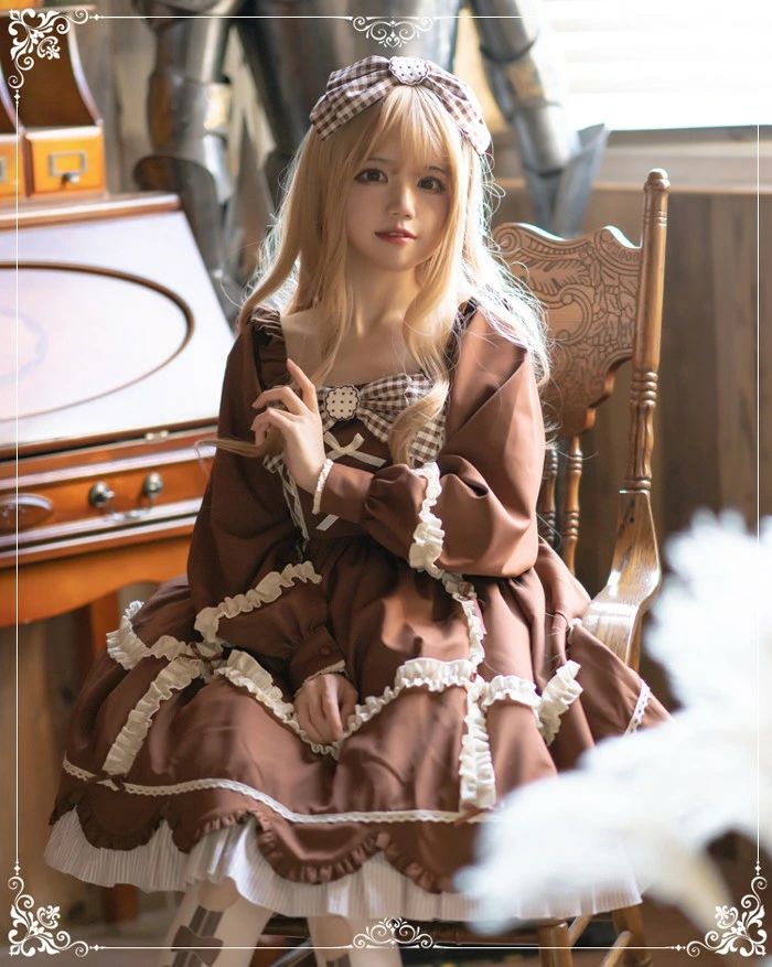 ワンピース ロリータ ドレス コスプレ衣装 茶色 ジャンパースカート ブラウス 長袖 レトロ 中世紀 宮殿風 貴族風 リボン フリル 森ガール レディース 女の子 少女 ゆめかわいい 萌え リボン 女装 パーティー ファッション aa144zbzbm3 3