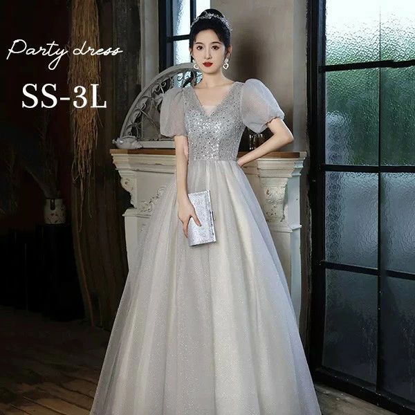 ドレス 大人 ピアノ 発表会 ロング丈 ぽっちゃり 大きいサイズ イブニングドレス 演奏会 ピアノ発表会 袖付き ワンピース Aライン ステージドレス 二次会 女子会 成人式 パーティードレス 大人可愛い bg155zezem3