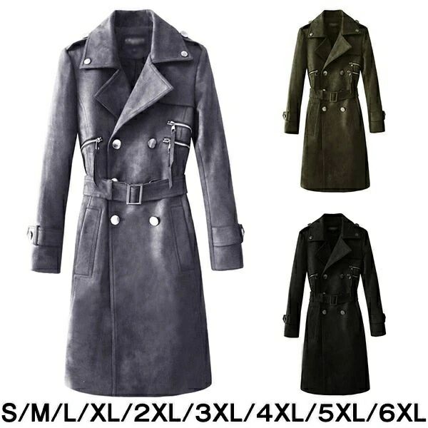 春コート スエード生地 ロング トレンチコート メンズ ロングコート 男性用 春コート ビンテージ風 スプリングコート ビジネス フォーマル 春秋コート メンズコート 防風 アウター 大きいサイズ スリム 冬服 ブラック 無地 長袖 S/M/L/XL/2XL/3XL/4XL/5XL/6XL dg086x1x1x1