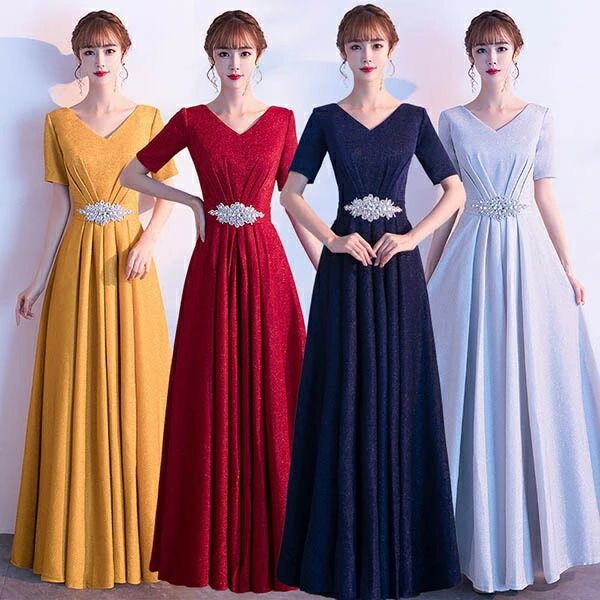 ロングドレス レディース 発表会 演奏会 ステージドレス 結婚式 二次会 パーティードレス 袖あり 半袖 Aライン ワンピース 体型カバー 上品 エレガント ブライズメイド 大きいサイズ 30代 40代 50代 ママドレス ネイビー ワインレッド イエロー シルバー da259t2t2x1