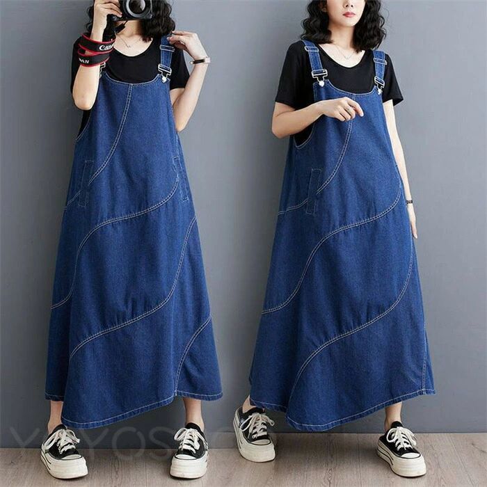 サロペット ワンピース レディース デニム ジャンパースカート オーバーオール オールインワン デニム ワンピース ロング丈 ノースリーブ 体型カバー ロング ...