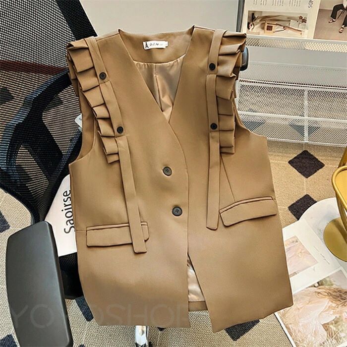 ジレ ベスト レディース フレア袖 フォーマル 春 夏 秋 冬 ノースリーブ Vネック きれいめ トレンチ ベスト スーツ ベスト アウター トップス ジレベスト 大きいサイズ カジュアル シンプル 通勤 OL オフイス 上品 入学式 ビジネス 重ね着 送料無料 ブラック ブラウン