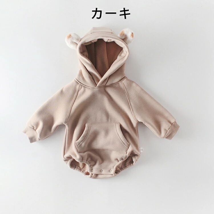 くまさん フード ロンパース パーカー スウェット カバーオール 子供服 ベビー服 フード付き 男の子 女の子 おしゃれ 赤ちゃん 新生児 ベビー 綿 コットン 可愛い 出産祝い プレゼント 着ぐるみ くま くま耳 長袖 秋 冬 2