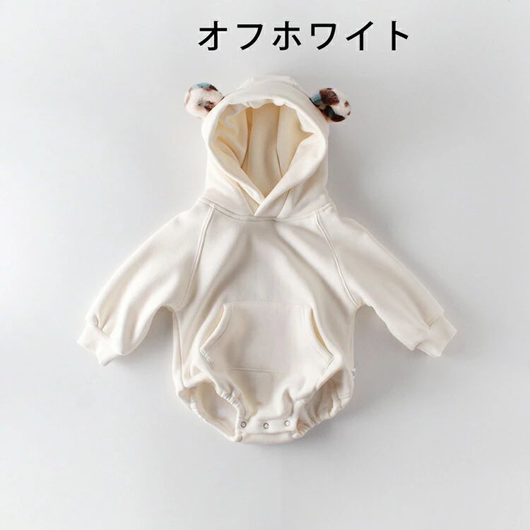 くまさん フード ロンパース パーカー スウェット カバーオール 子供服 ベビー服 フード付き 男の子 女の子 おしゃれ 赤ちゃん 新生児 ベビー 綿 コットン 可愛い 出産祝い プレゼント 着ぐるみ くま くま耳 長袖 秋 冬 3