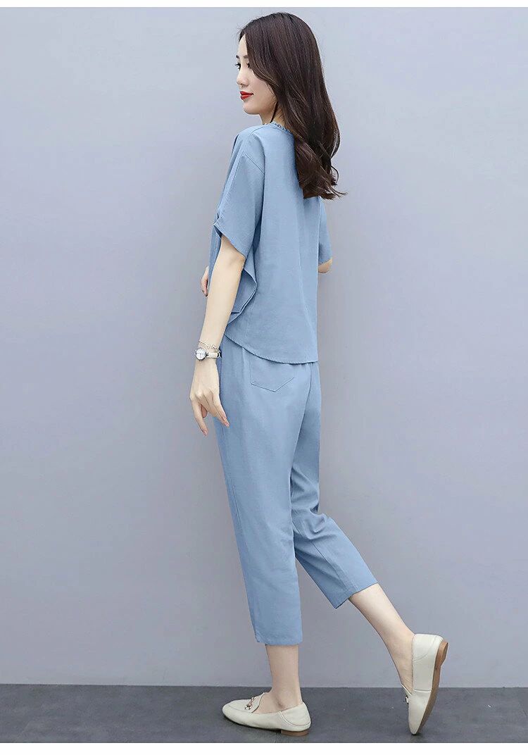 セットアップ レディース 春 夏 ゆったり 2点上下セット カジュアル きれいめ 体型カバー 夏物 半袖Tシャツ クロップドパンツ リラックス 大きいサイズ シルエット 大人可愛い 普段着 通勤 お出かけ シンプル 母の日 黒 20代 30代 40代 50代 60代