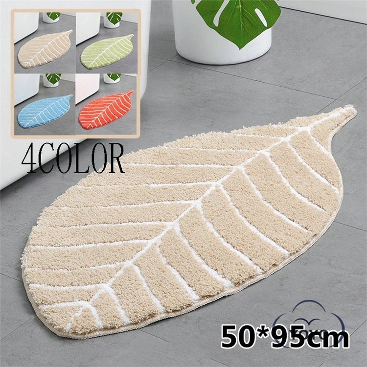 バスマット 屋内 玄関マット 室内 天然素材 葉模様 50×95cm ふわふわ 北欧 滑り止め 丸洗い可能 吸水 かわいい(3.0)