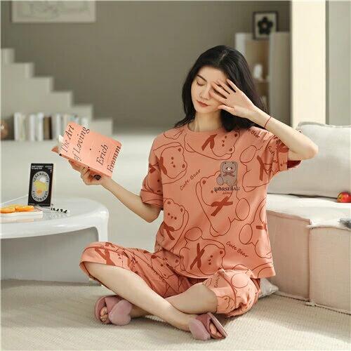樂天商城 - レディース ルームウェア 夏 半袖 パジャマ 綿 上下セット かわいい 冬 大人 可愛い ルームウェア セットアップ 夏 レディース パジャマ ギフト 母の日 プレゼント パジャマ レディース 姫系 おしゃれ 部屋着 レディース スウェット 寝巻き パジャマ オレンジ カジュアル