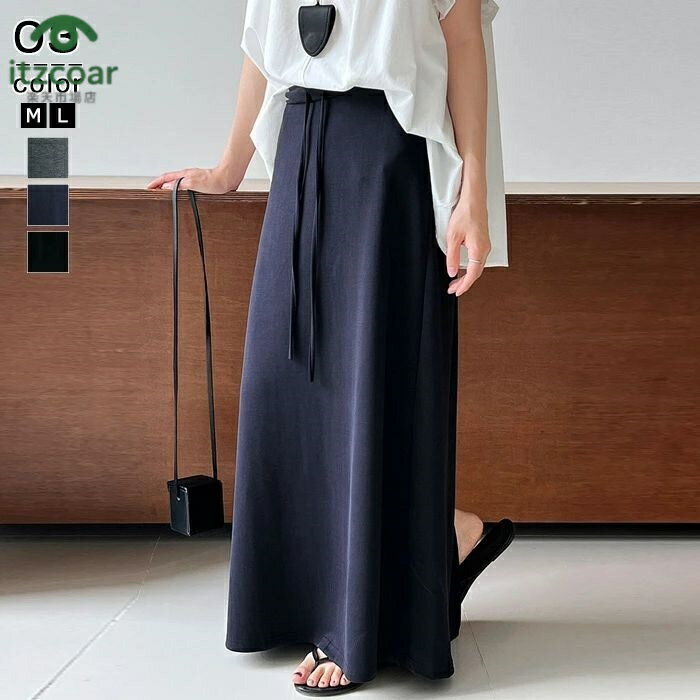 スカート レディース Aライン スリット入れ ロングスカート 黒 ボトムス きれいめ フレア フレアスカート ゴム ロング マキシ マキシスカート 無地 ボトム ゆったり 大きいサイズ おしゃれ 黒 ネイビー 春 夏