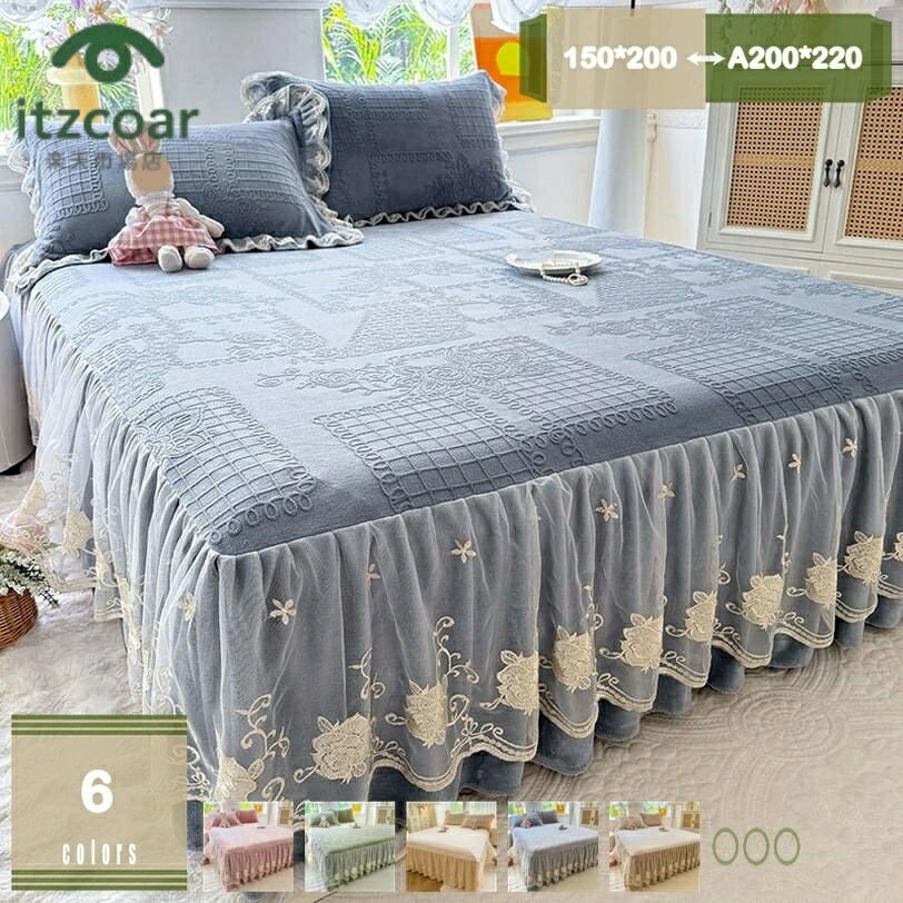 静電防止 マイクロファイバー ベッドスカート 宮廷風 ベッドシーツ ダブル 厚手 ベッドカバー シングル..