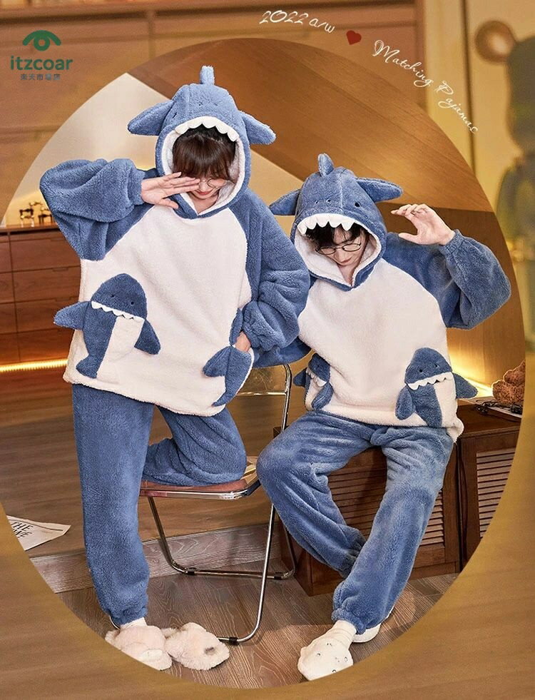 パジャマ 冬 サメ ペア もこもこ パジャマ 大人用 着る毛布 部屋着 着ぐるみ 動物 パジャマ ルームウェ..
