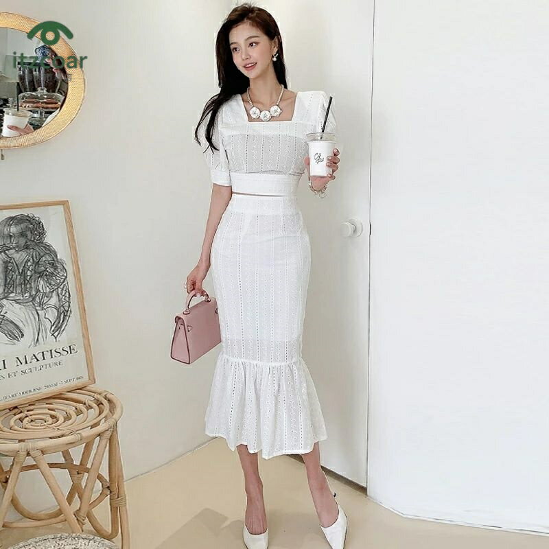 上下セット セットアップ スーツ ミニスカート 姫系 韓国 風 きれいめ 上下2点 着痩せ パーティドレス 上品 エレガント 大人 可愛い スリム 大きいサイズ 女子会 二次会 結婚式 bauty981 白 ホワイト マキシ丈 パフスリーブ マーメイド