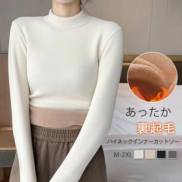 裏起毛 インナー tシャツ レディース 長袖tシャツ カットソー プルオーバー タイト ロンT ロンt 重ね着 カットソー 暖かい ハイネック インナーtシャツ 長袖 ストレッチ 体型カバー シンプル あったか 春 冬 秋 着回し 定番 白 ホワイト 黒 無地 レイヤード 送料無料