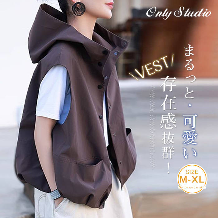 ベスト フード付き レディース トップス ノースリーブ パーカー 無地 アウター パーカーベスト ジップベスト 重ね着 前開き アウトドアベスト 羽織り ジレ ゆったり 大きいサイズ カジュアル シンプル 春 夏 秋 着痩せ 大人 お洒落 通勤 OL オフィス 送料無料