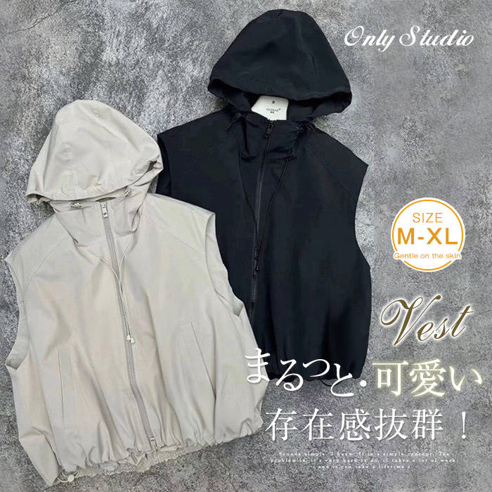 ベスト フード付き レディース トップス ノースリーブ パーカー 無地 アウター パーカーベスト ジップベスト 重ね着 前開き アウトドアベスト 羽織り ジレ ゆったり 大きいサイズ カジュアル シンプル 春 夏 秋 着痩せ 大人 お洒落 通勤 OL オフィス 送料無料