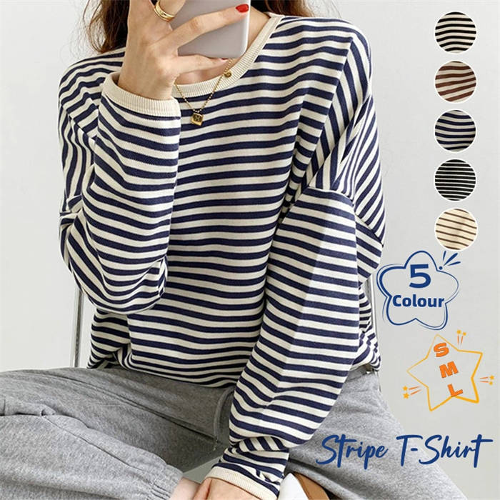 ストライプ Tシャツ レディース 春秋クルーネックトップス しゃれ カジュアル シンプル コットン 綿 シンプル ゆったり 秋服 tシャツ レディース 長袖 秋冬 コットン シンプル フード付きレディースパーカー 春秋薄手 カジュアルウェア 送料無料
