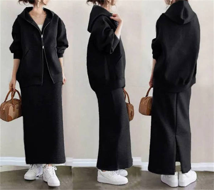 セットアップ スカート パーカー レディース 新作 フード付き スカートセット 上下セット 2点セット ファスナー 無地 長袖 アウター 体型カバー 春 秋 デザイン感 着痩せ ゆったり カジュアル シンプル エレガント ストリート 通勤 OL オフィス 大人 お洒落 送料無料