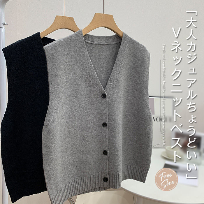 ニット ベスト レディース コーデ 春 秋 サマー ベスト レディース 春秋 冬 前開き vネック ニットベスト おしゃれ 着回し トップス 体型カバー ノースリーブ シンプル カジュアル ナチュラル レイヤード 羽織り 重ね着 エアコン対策 30代 40代 50代 グレー 送料無料