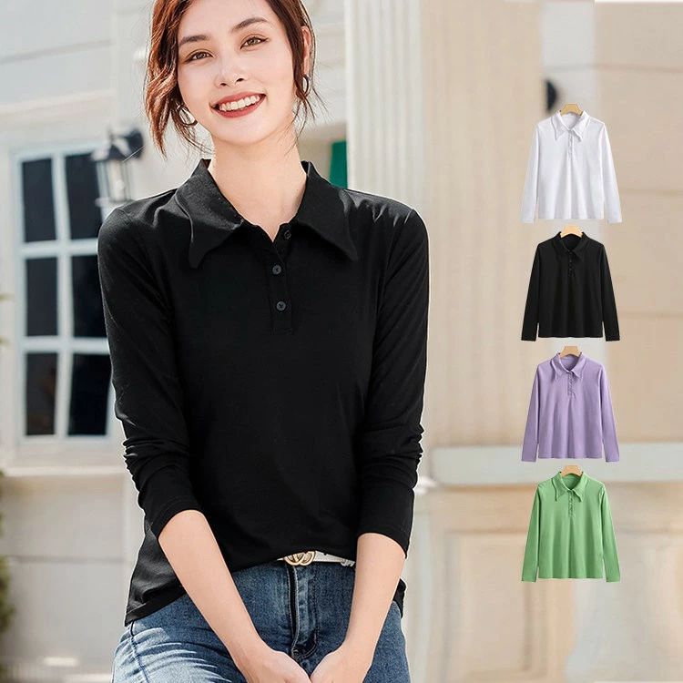 ポロシャツ レディース 長袖 トップス カットソー 大きいサイズ プルオーバー 綿 コットン サイドスリット 無地 介護 仕事 制服 ゴルフ スポーツ ユニフォーム 長袖ポロシ 秋 薄手