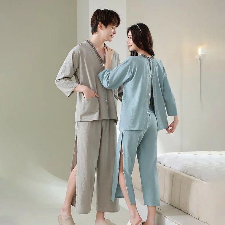 後ろ開き ポケット スリット 長ズボン 館内着 カップル リラクゼーション スパ サウナ マッサージ ユニセックス ウェア