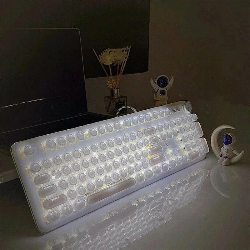 アンチゴースト 透明キーキャップ タイプライター風キーボード 104キー メカニカルキーボード