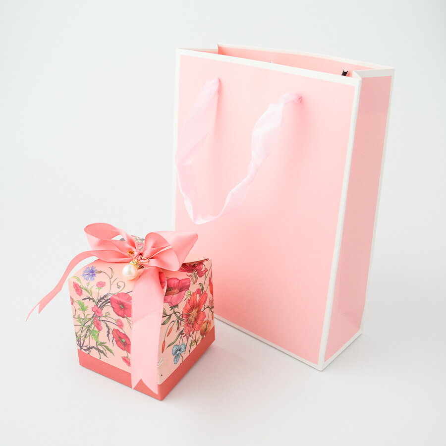 ラッピングセット（ピンク花柄BOX・巾着袋付き）包装セット アクセサリー ギフト ...