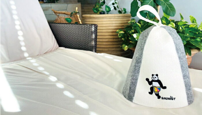 【SAUNIST】臭いゼロ シマシマ水着パンダ★お手入れ簡単♪ サウナハット サウナグッズ サウナ サウナ用品 サウニスト 帽子 パンダ サウナ帽 水着 可愛い 温泉 風呂 サウナ帽子 グレー 白 ウール サウナキャップ サ道 サ活 頭皮保護 かわいい スパ サ活 SAUNA マット