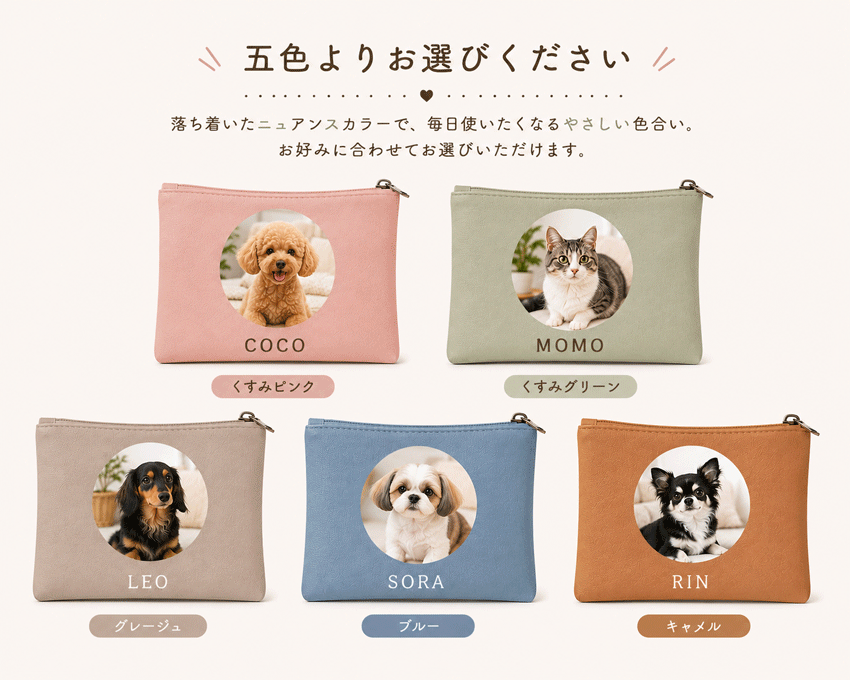 ペット ポーチ 犬 猫 うちの子 オリジナル 写真 名入れ ミニポーチ 小物入れ 化粧ポーチ コスメポーチ メイクポーチ 薬入れ 常備薬 絆創膏 小銭入れ アクセサリーケース イヤホンケース かわいい プレゼント ギフト 誕生日 記念品 愛犬 愛猫 ペットグッズの商品画像 2