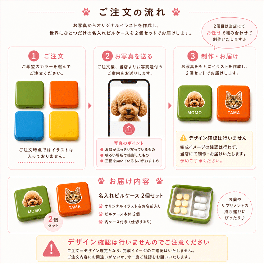 ピルケース 名入れ 2個セット うちの子 写真 オーダーメイド ペット 犬 猫 イラス...