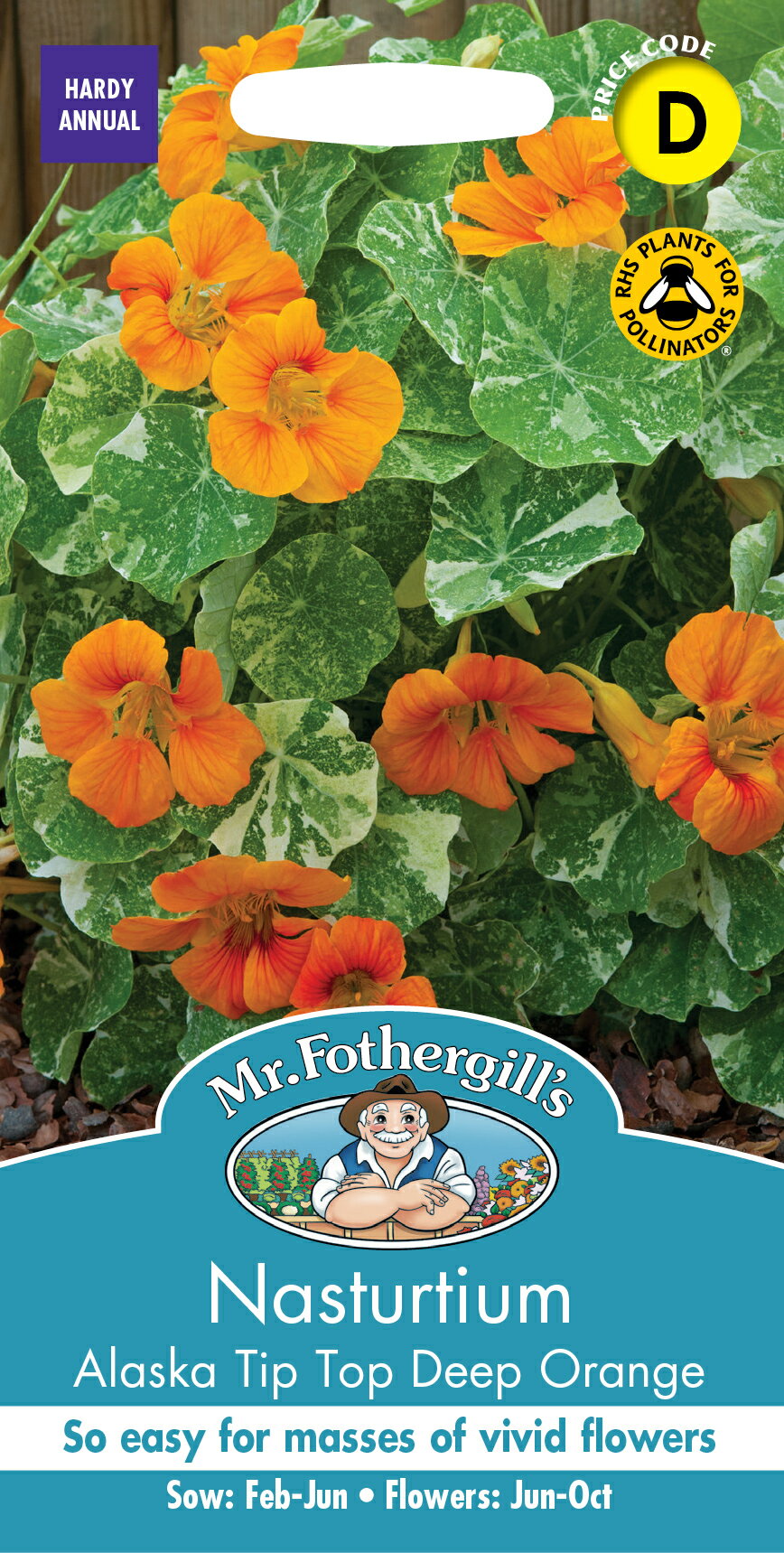 Mr.Fothergill's Seeds Nasturtium Tip Top Alaska Deep Orange ナスターチウム チップ・トップ・アラスカ・ディープ・オレンジ ミスター・フォザーギルズシード