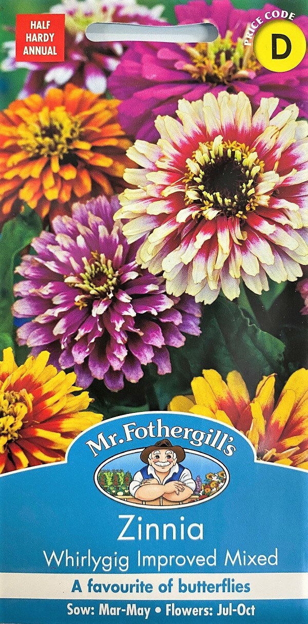 Mr.Fothergill's Seeds Zinnia Whirlygig Improved Mixed ジニア（百日草） ウィリーギグ・インプルーブド・ミックス ミスター・フォザーギルズシード