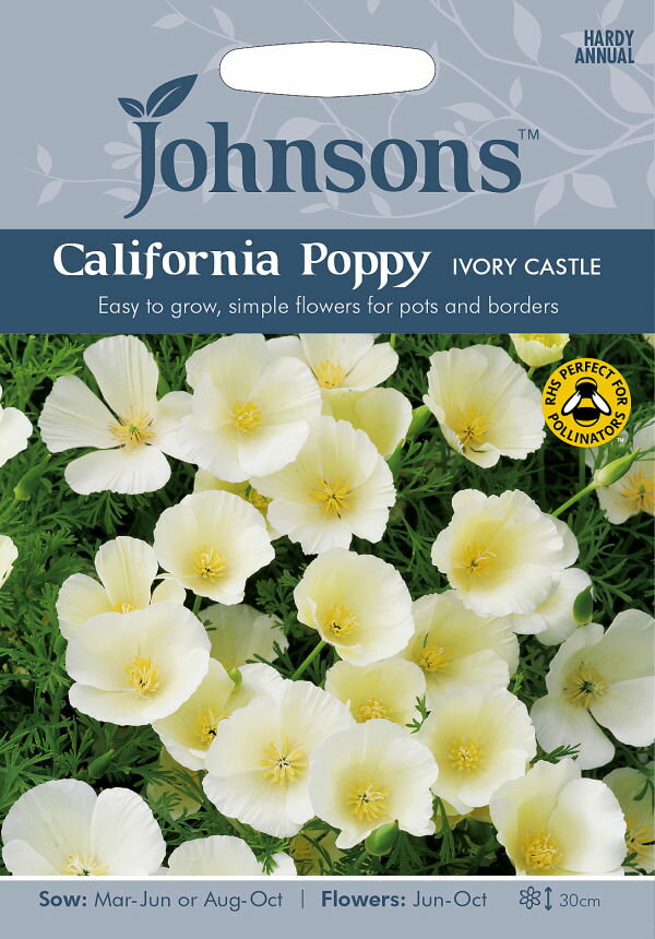 【種子】Johnsons Seeds Californian Poppy(Eschscholzia) Ivory Castle カリフォルニアポピー（エスコルシア） アイボリー・キャッスル ジョンソンズシード