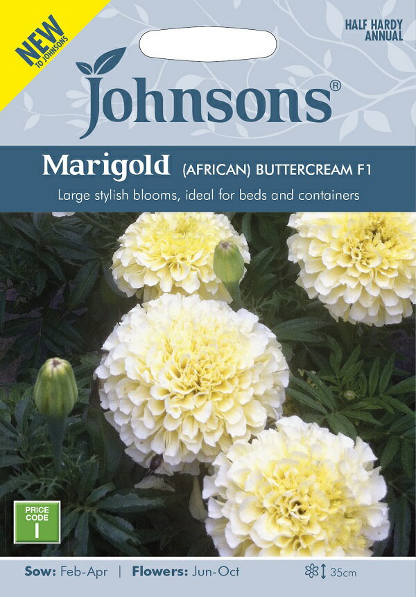 【種子】Johnsons Seeds Marigold (African) Buttercream F1 .マリーゴールド（アフリカン） バタークリーム F1 ジョンソンズシード