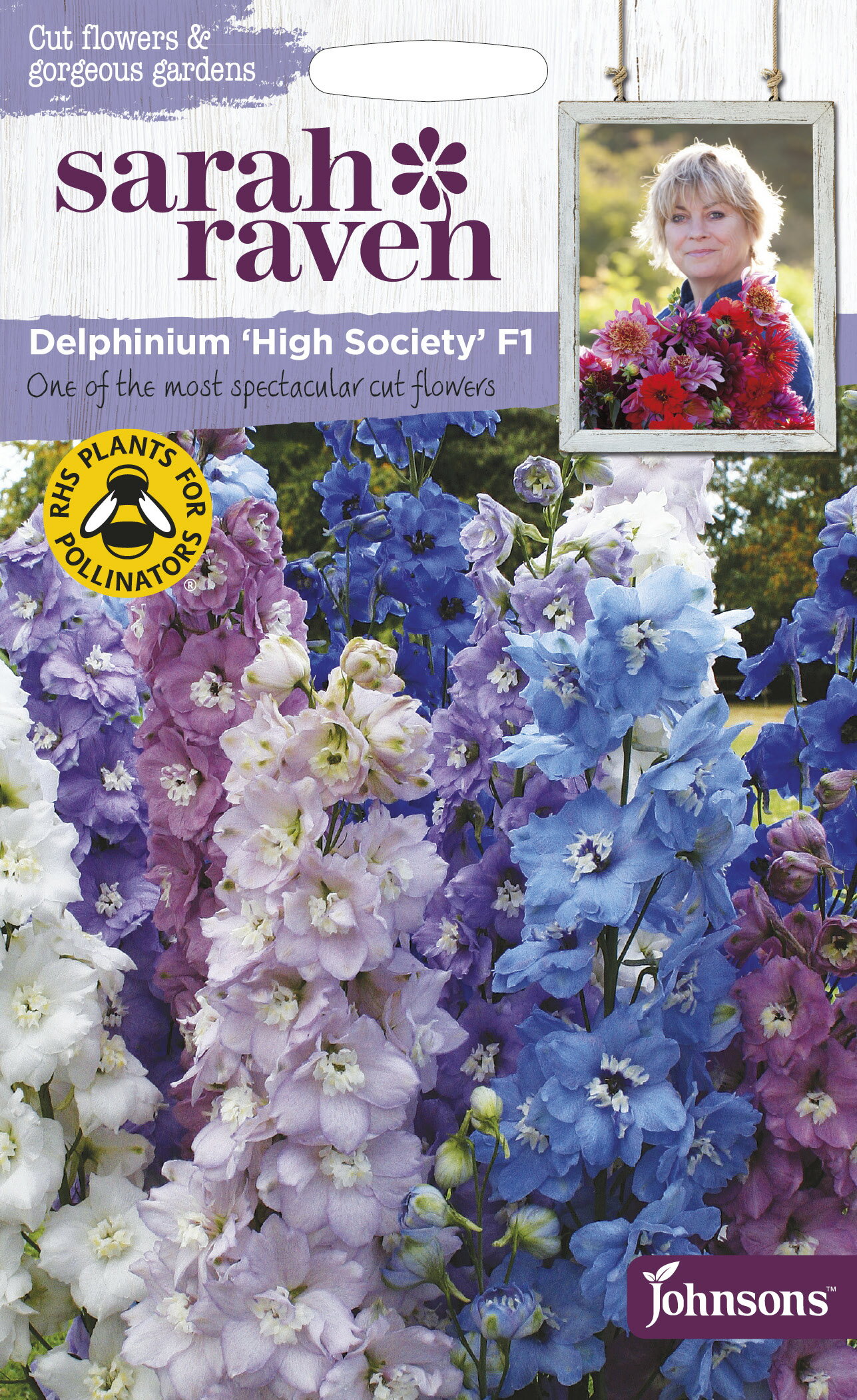 Johnsons Seeds Sarah Raven Cut flowers & gorgeous gardens Delphinium High Society F1 サラ・レイブン・カットフラワーズ デルフィニウム ハイ・ソサイエティー F1 ジョンソンズシード