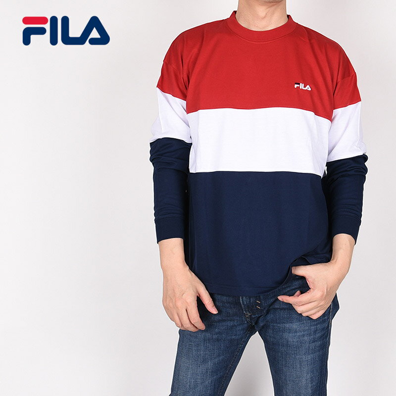 フィラ fila ロングTシャツ メンズ カジュアル ウェア ロゴ デイリー スポーツ 運動 切替ロンT FM5956 08 11 12 黒 赤 青