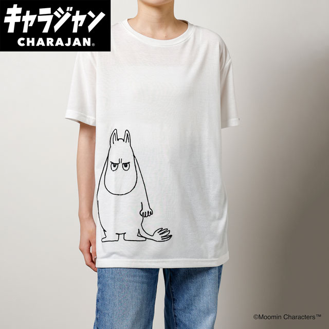 Character - キャラクターTシャツ MOOMIN ムーミン ムスッとフェイス M L キャラジャン ホワイト 紳士 メンズ 婦人 レディース ユニセックス カジュアル おしゃれ ペアコーデ 刺繍 外国人 丸眞 1425038800