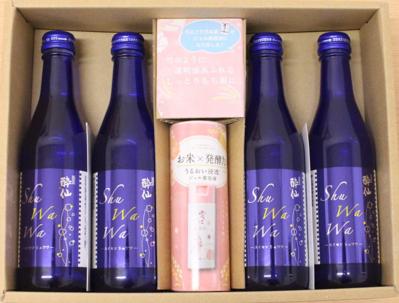 【酔仙ギフト】酔仙 微発泡清酒 ShuWaWa(シュワワ) ＆ 雪っこオールインワンジェル美容液セット オリジナルボックス入 お中元 お歳暮 贈り物 プレゼント 誕生日 お祝 内祝 父の日 母の日 日本酒 岩手の酒